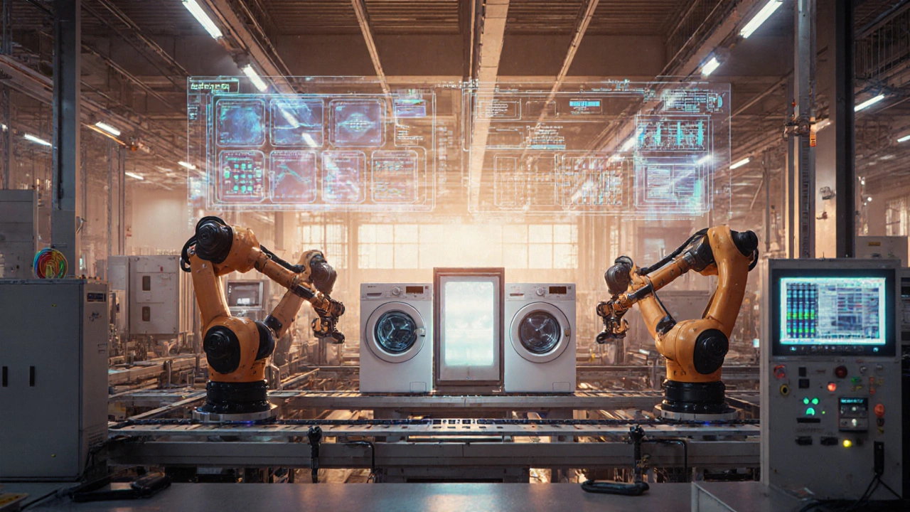 Гибкая автоматизация: роботы переключаются между сборкой стиральных машин и холодильников.