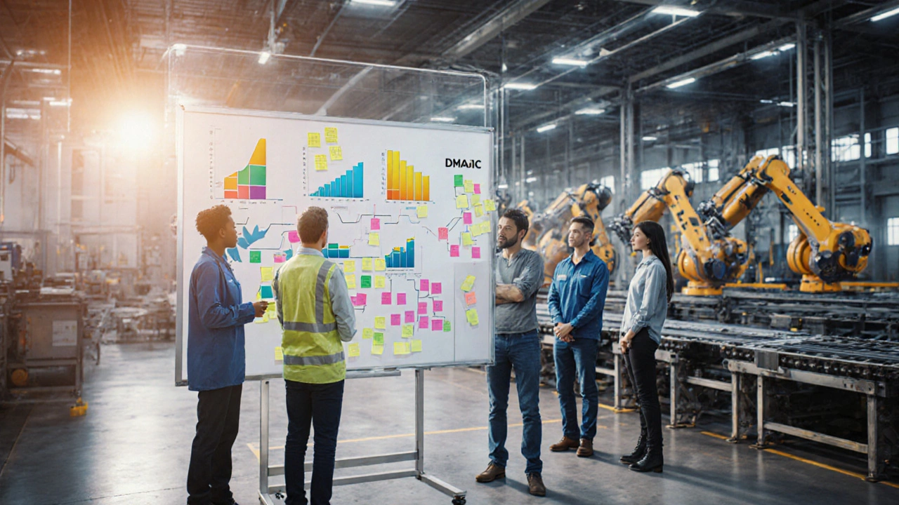 Команда применяет Six Sigma: диаграмма причин‑следствия и статистические графики.