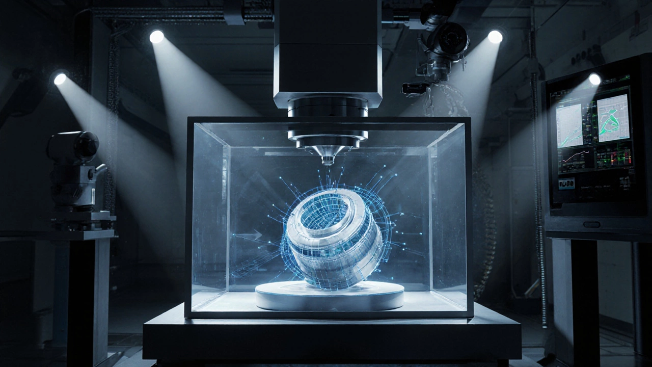 Координатно-измерительная машина сканирует деталь, сравнивая её с цифровой моделью.