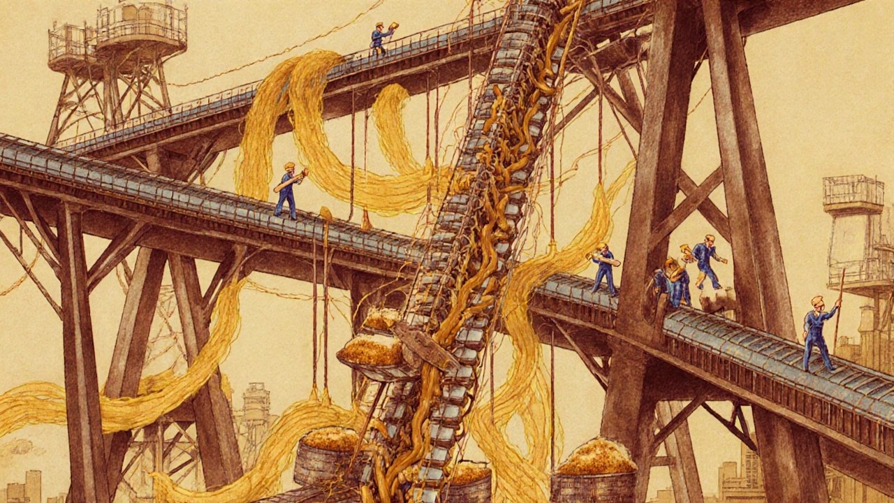 Промышленное предприятие как живое существо с трубами-венами и рабочими-клетками.