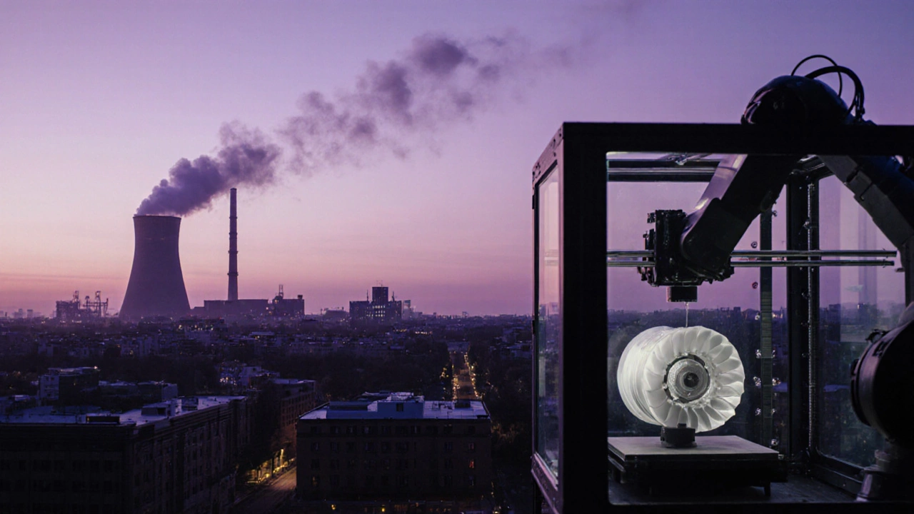 Робот-3D-принтер создаёт деталь турбины в современном производстве Сибири.