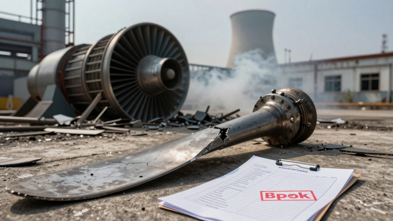 Разрушенная турбина на электростанции с признаками аварии из-за непроверенного брака.