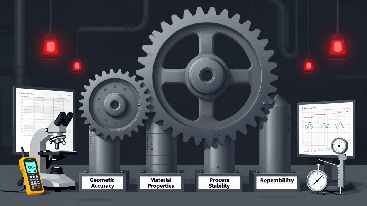 Четыре столпа качества в машиностроении: точность, свойства материала, стабильность процесса и повторяемость.
