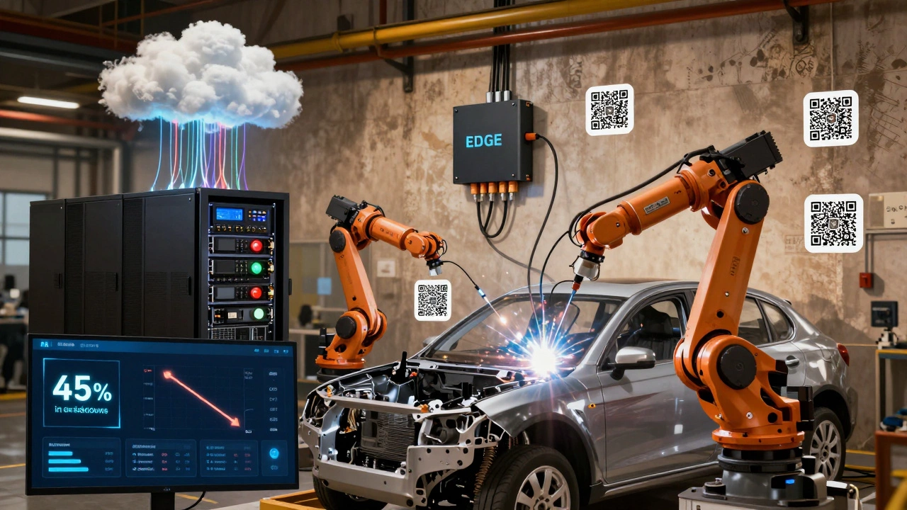 Интерактивная система цифровизации производства: робот, EDGE-процессор, облако и блокчейн-метки на деталях.