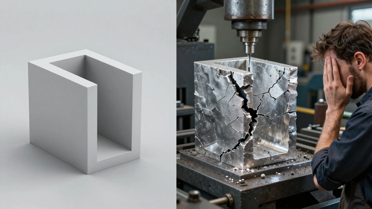 Сравнение: идеальная 3D-модель слева и деформированная деталь после литья справа, показывающее последствия игнорирования технологических ограничений.