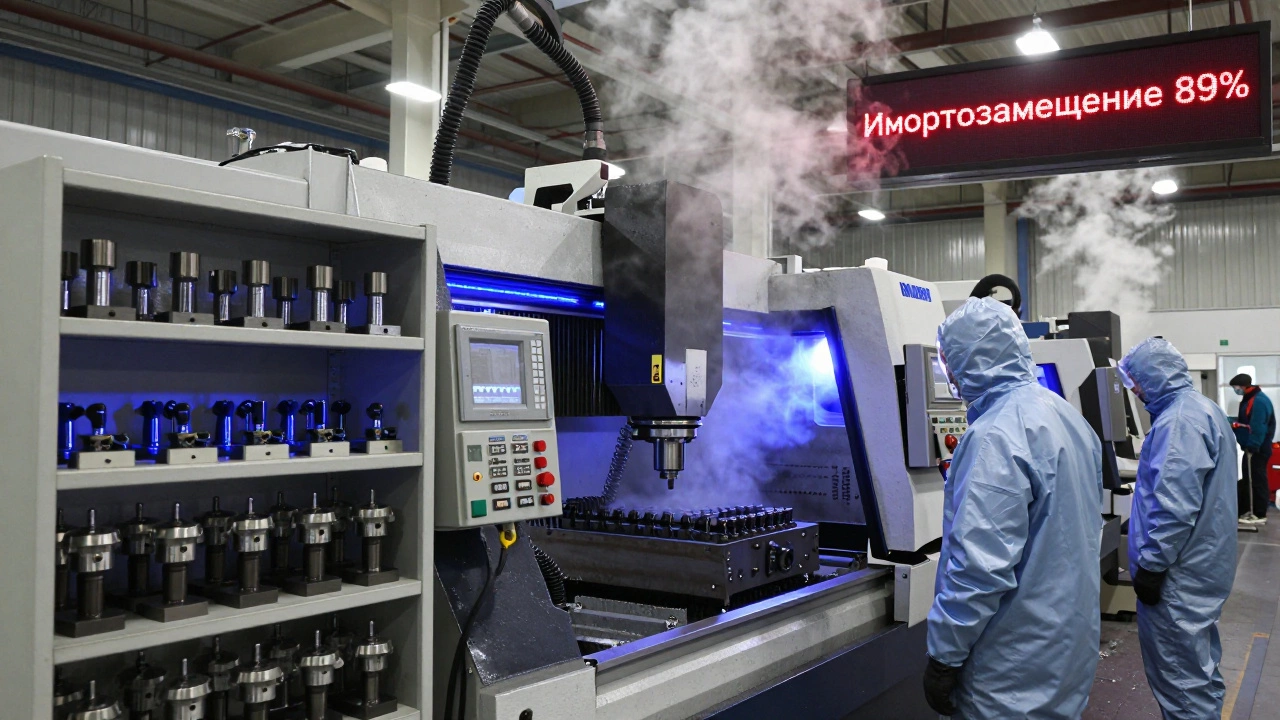 Цех по производству станков с ЧПУ в Новосибирске, рабочие контролируют отечественные системы управления.