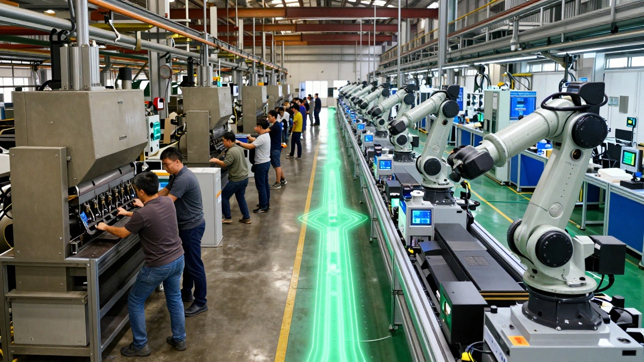 Сравнение старого и нового производственного участка: хаос слева, точность и технологии справа.