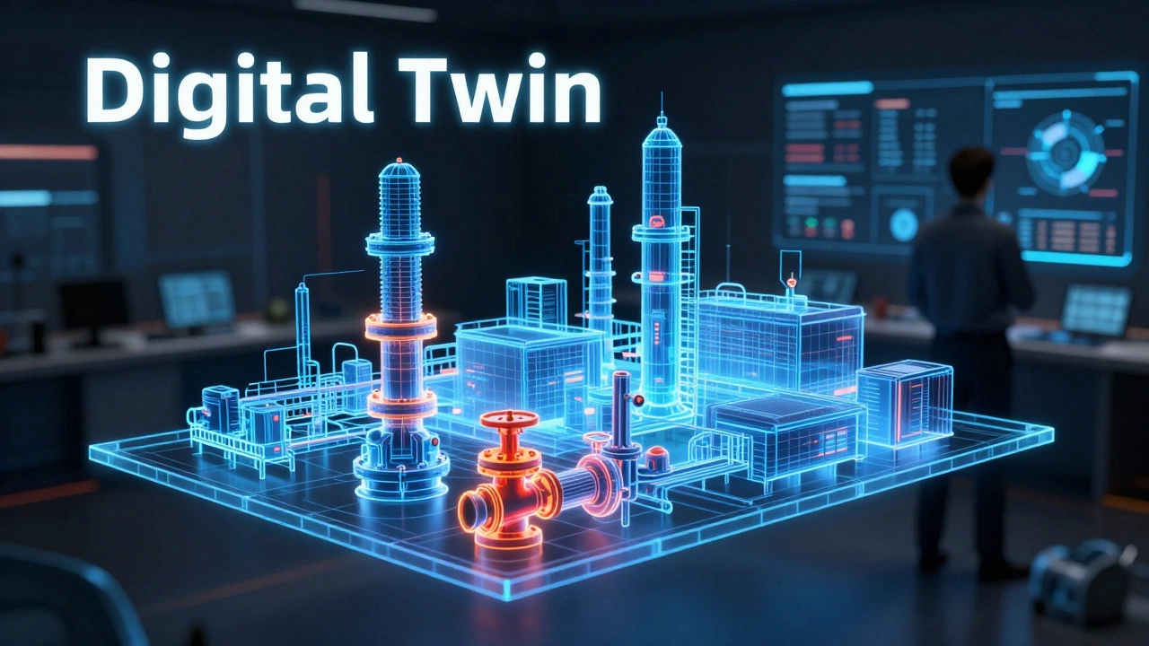 Голографический цифровой двойник завода с выделенными зонами износа оборудования