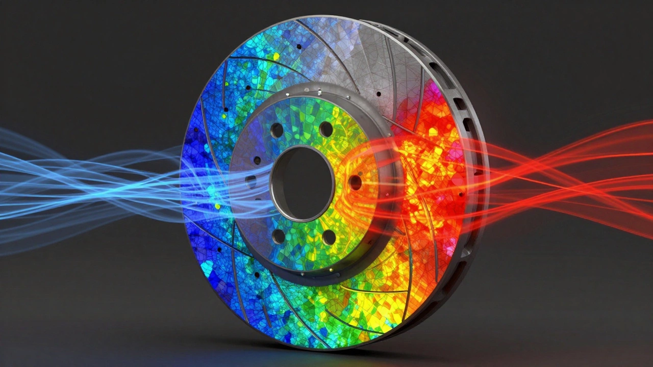 Виртуальный тепловой анализ тормозного диска с цветовой картой нагрузок
